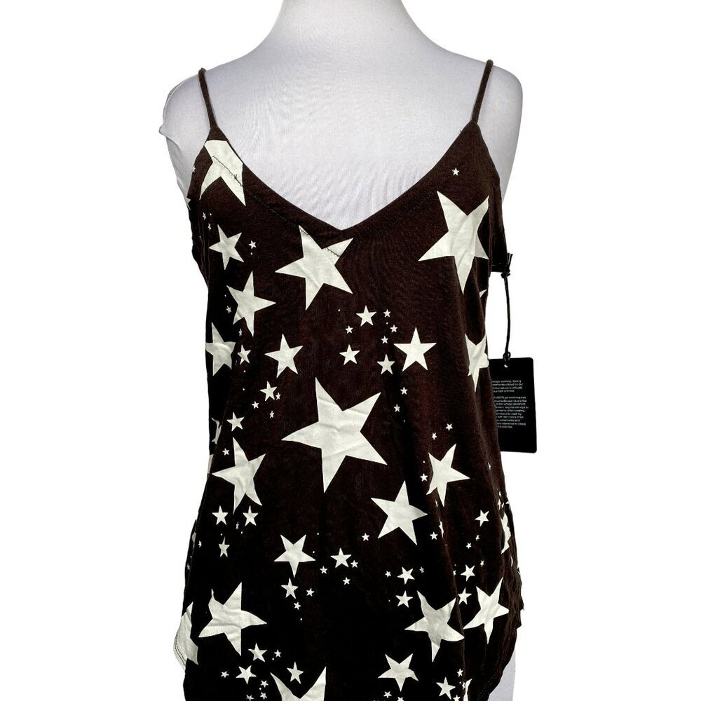 Chaser Black & White Stars Graphic Tank Top Sz M Scoop Back V-Neck  NEW